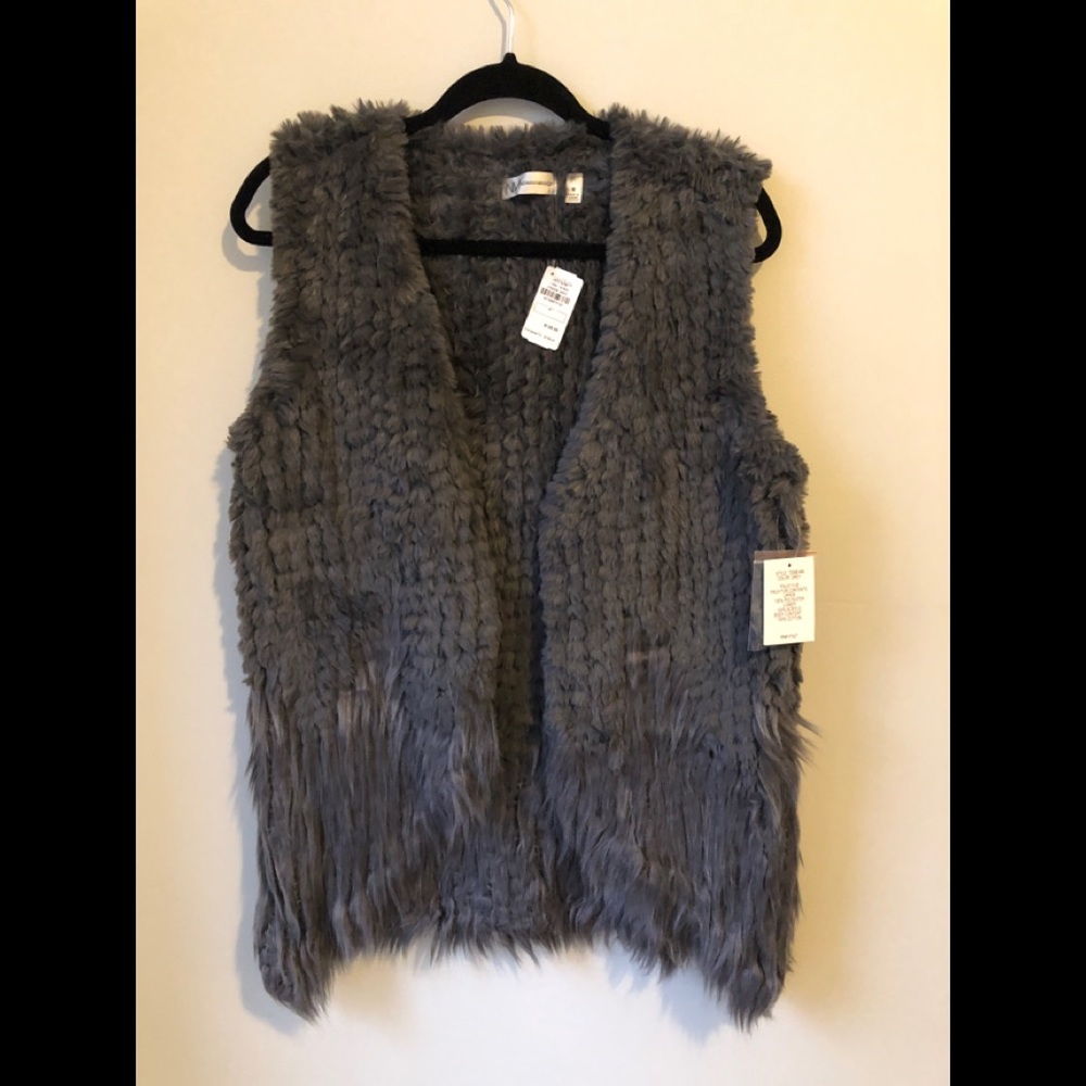 Neiman Marcus charcoal faux textured fur vest - holiday party attire